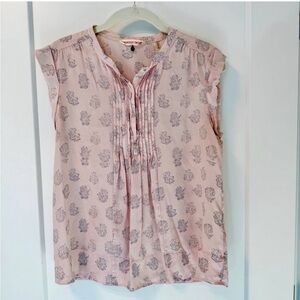 Rebecca Taylor Sleeveless Silk Blouse 6 Pink Blue Block Print Floral